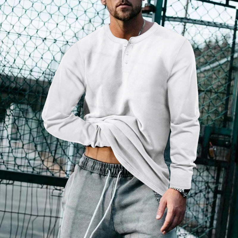 Herren Langarm-Henley-Oberteil aus Baumwoll-Mix schmal geschnitten Shop Nory