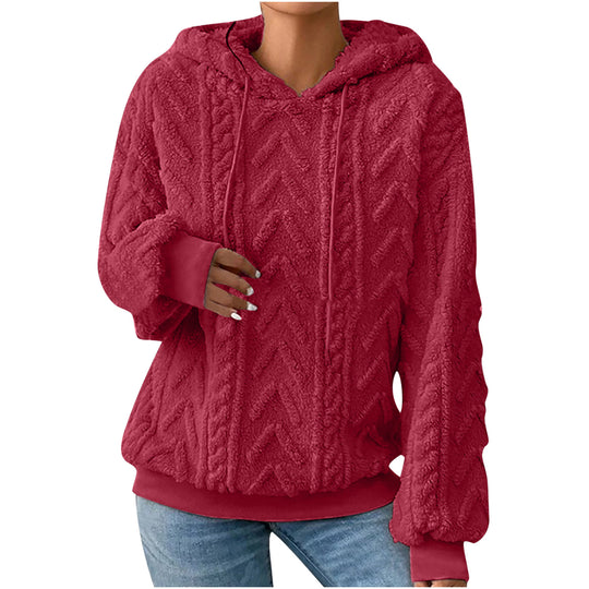 Damen nan kuscheliger Kapuzenpullover mit Zopfmuster Eingrifftaschen und Rippbündchen Shop Nory