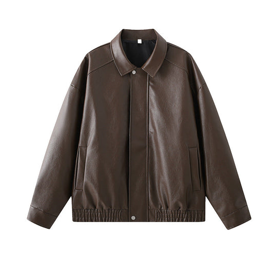 Herren elegante Kunstlederjacke mit elastischem Bund
