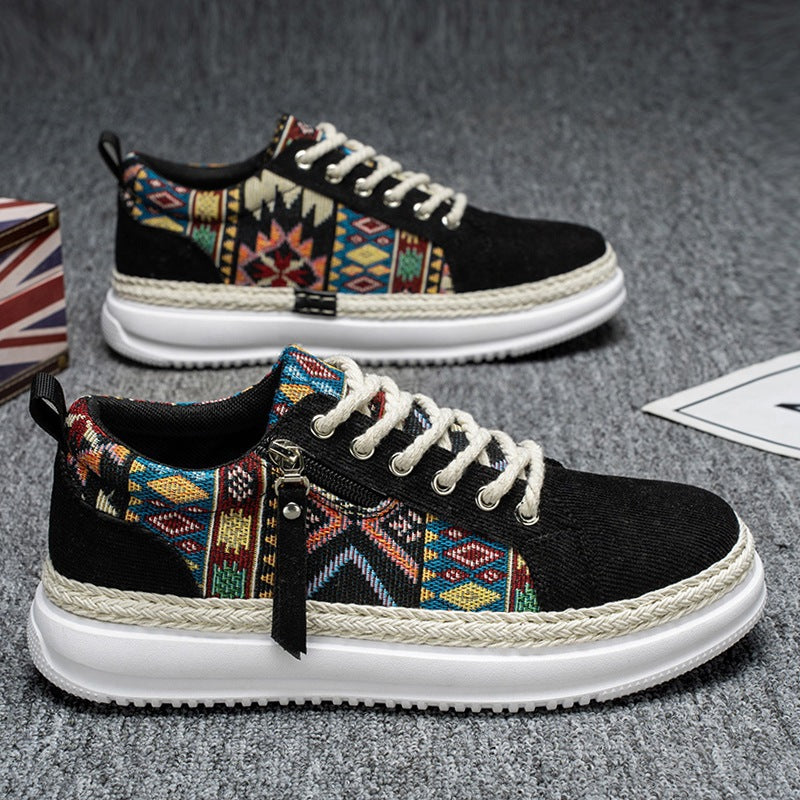 Damen espadrille-inspirierte Plateau-Sneaker mit gewebten Ethno-Einsätzen, seitlichem Reißverschluss und gedämpfter Leichtsohle Shop Nory