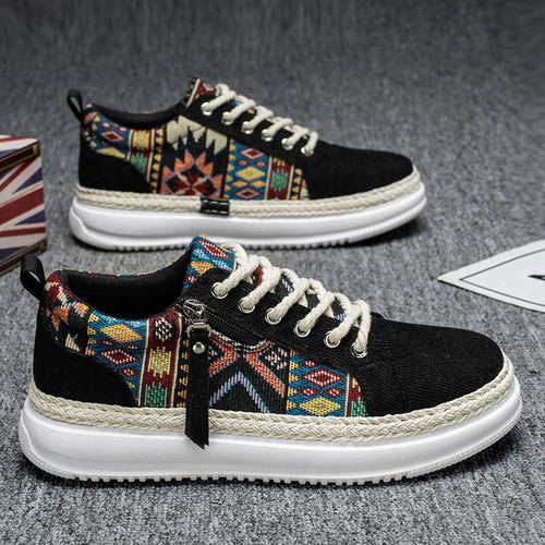 Damen espadrille-inspirierte Plateau-Sneaker mit gewebten Ethno-Einsätzen, seitlichem Reißverschluss und gedämpfter Leichtsohle Shop Nory