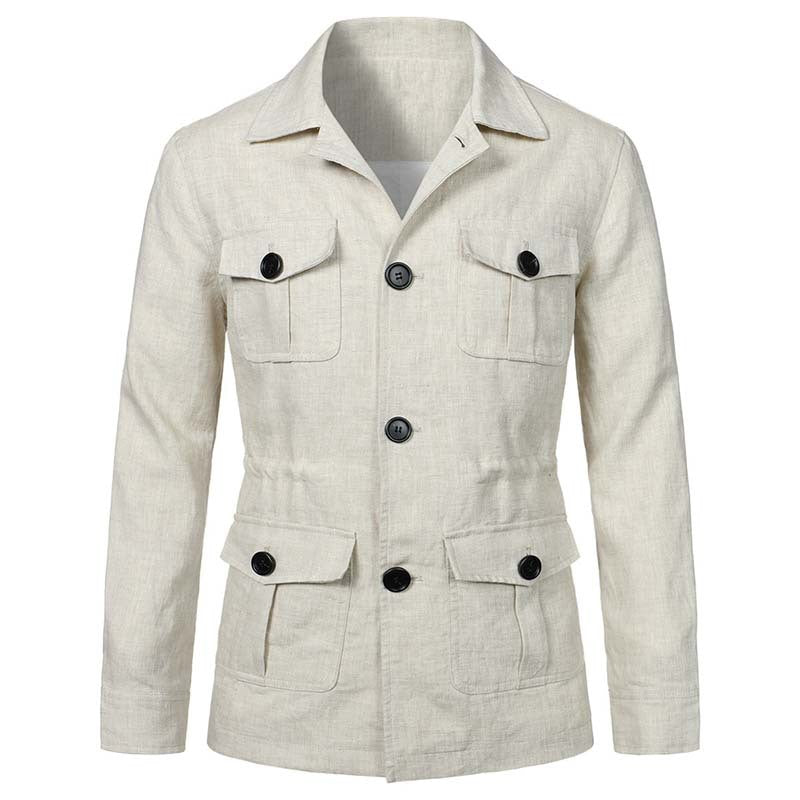 Herren Safari‑Leinenjacke mit vier aufgesetzten Pattentaschen Shop Nory