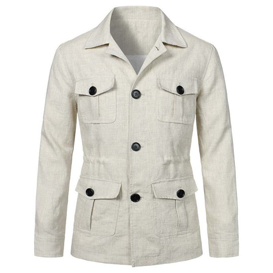 Herren Safari‑Leinenjacke mit vier aufgesetzten Pattentaschen Shop Nory
