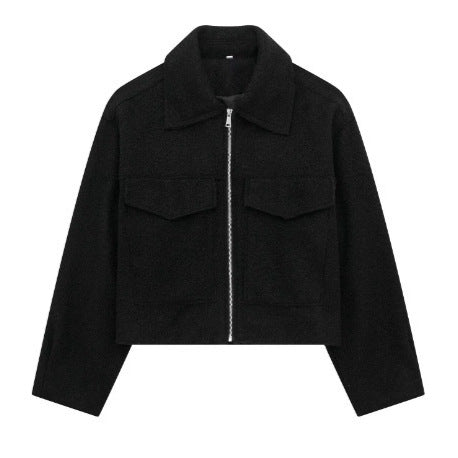 Damen Kurzjacke aus Bouclé-Wollmix mit Reißverschluss, Hemdkragen und Brustpattentaschen Shop Nory