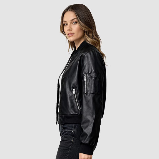 Leichte Steppjacke Damen aus hochwertigem Kunstleder