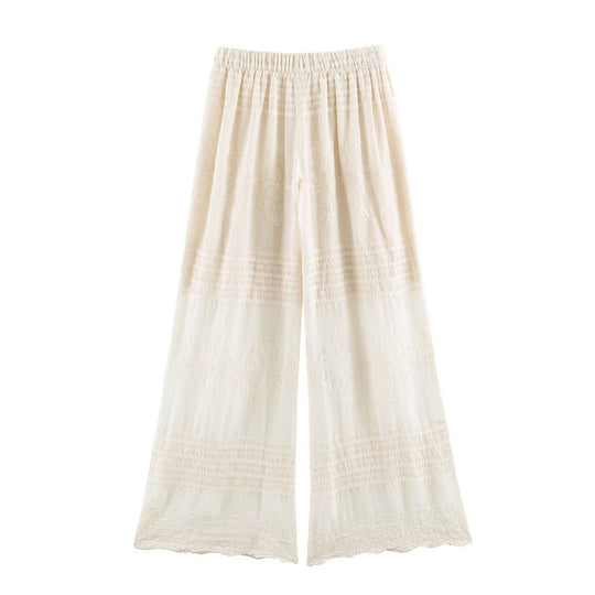 Damen Zweiteiliges Boho-Spitzen-Set mit bestickter Kapuzenbluse und weiter Plissee-Hose Shop Nory