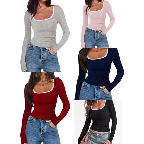 Damen Enganliegendes Rippstrick-Longsleeve mit weitem Quadrat-Ausschnitt Shop Nory