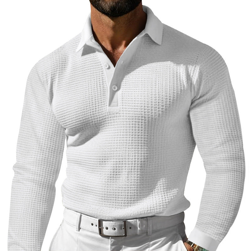 Herren Langarm-Poloshirt mit strukturiertem Design und klassischem Kragen