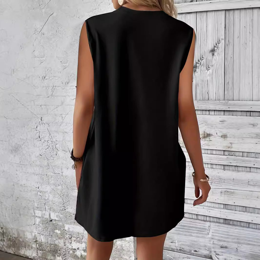 Damen lässiges T-Shirt Kleid mit Taschen und Rundhalsausschnitt