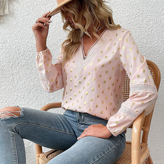 Damen Elegantes Blusenshirt mit Rüschen und Gold-Details Shop Nory