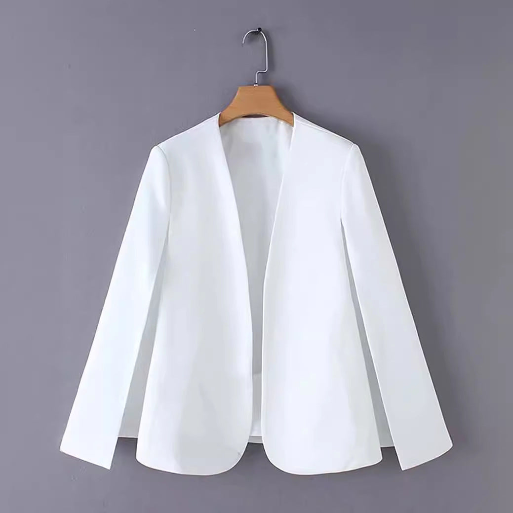 Damen Eleganter Cape‑Blazer mit offenen Ärmelschlitzen und cleanem Fall Shop Nory