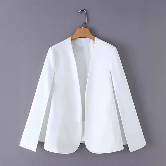 Damen Eleganter Cape‑Blazer mit offenen Ärmelschlitzen und cleanem Fall Shop Nory