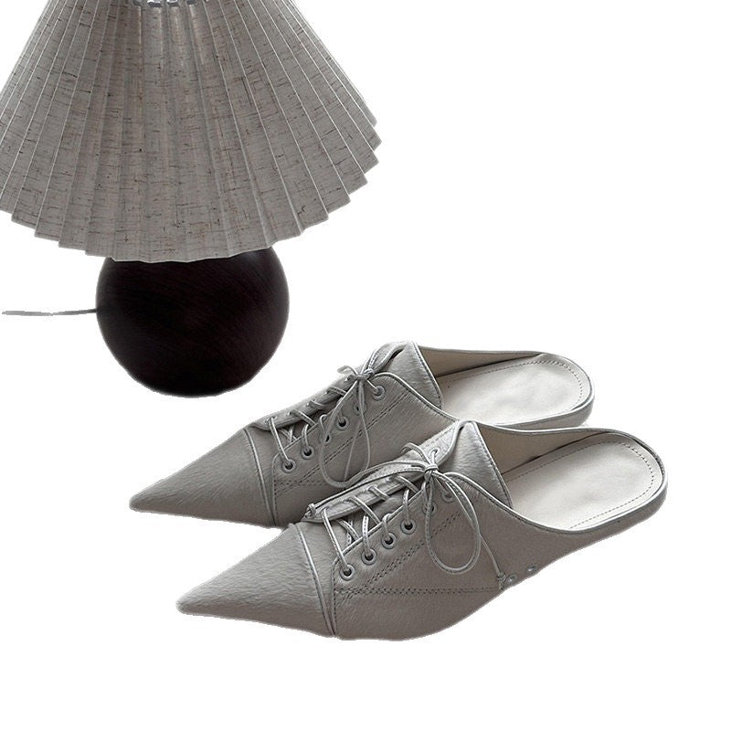 Damen Spitz zulaufende Schnür-Ballerinas im Retro-Couture‑Stil Shop Nory