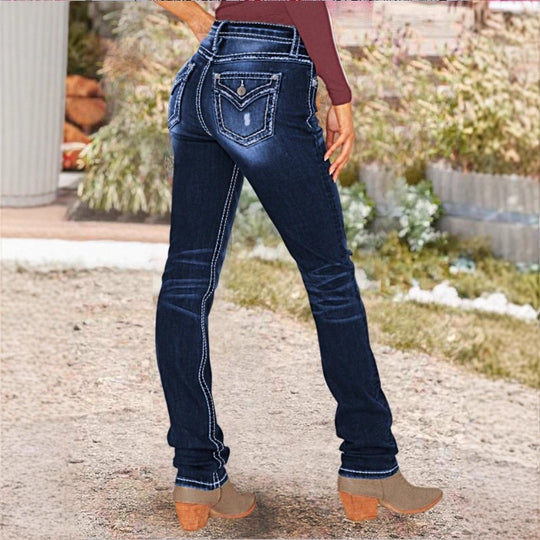 Damen Sculpting‑Straight‑Denim mit kontrastierender Nahtführung und Destroyed‑Details Shop Nory