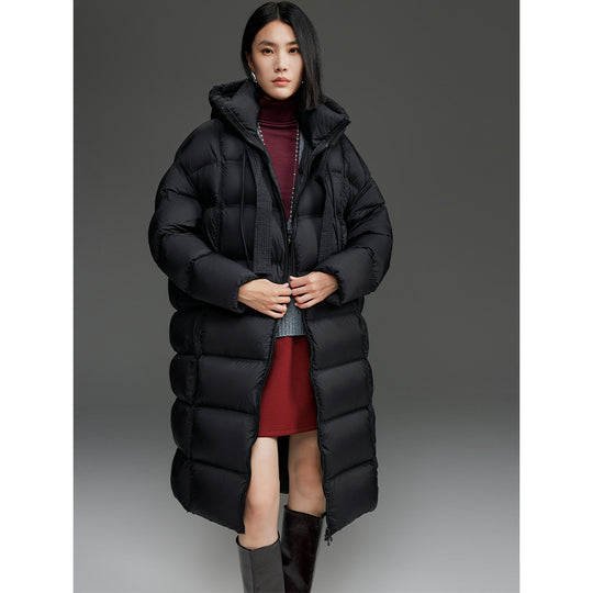 Damen Oversized Stepp-Daunenmantel mit Kapuze und verlängerter Silhouette Shop Nory