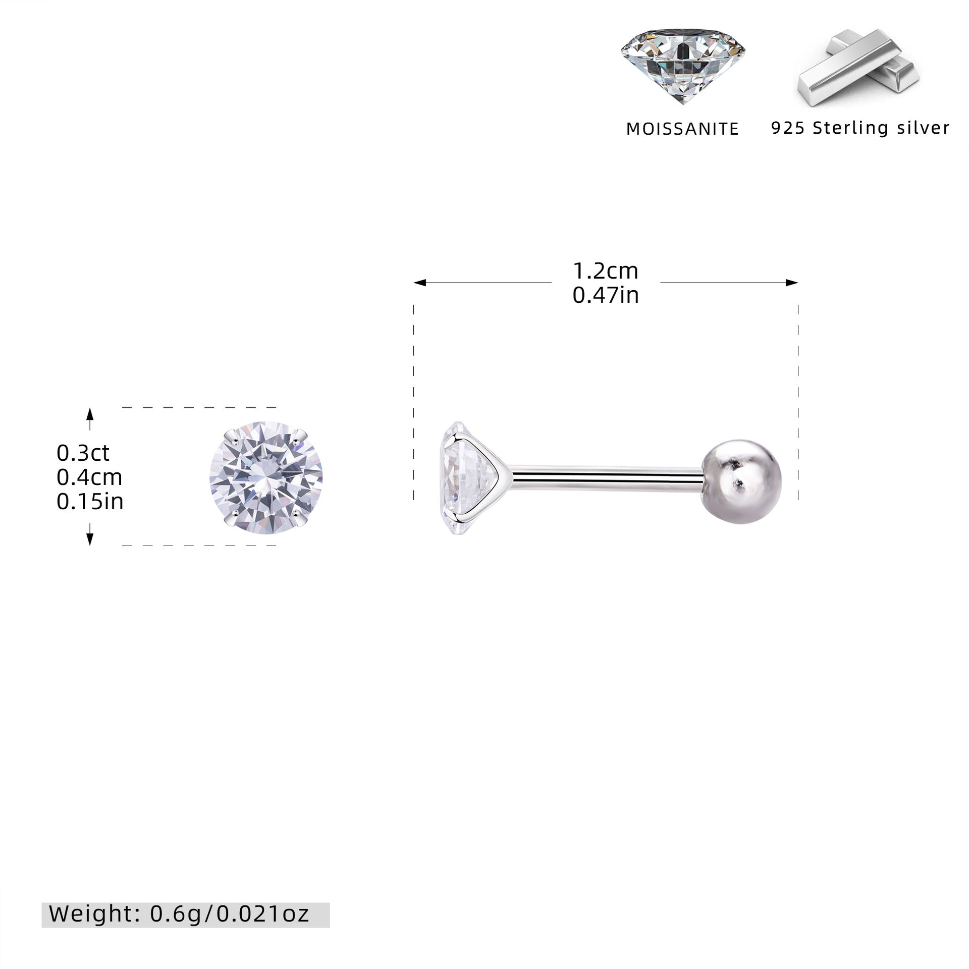 Damen Piercing mit funkelndem Moissanit und hochwertigem 925 Sterling Silber Shop Nory