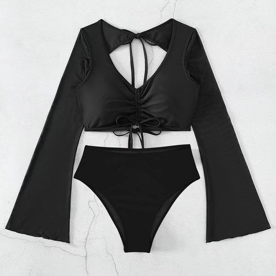 Damen Hochgeschnittener Bikini mit transparenter Blusenoberteil Shopnory