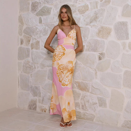 Damen Maxikleid mit floralem Design und raffinierten Rüschendetails