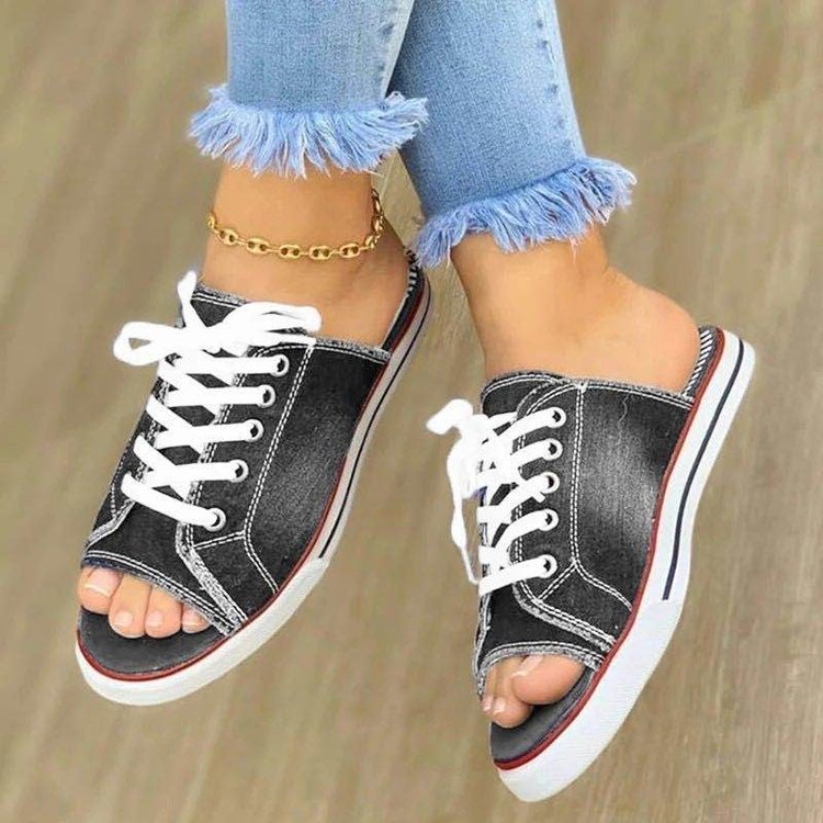 Damen Slip-On Sneakers im modernen Denim-Stil mit offenem Zehenbereich Shopnory