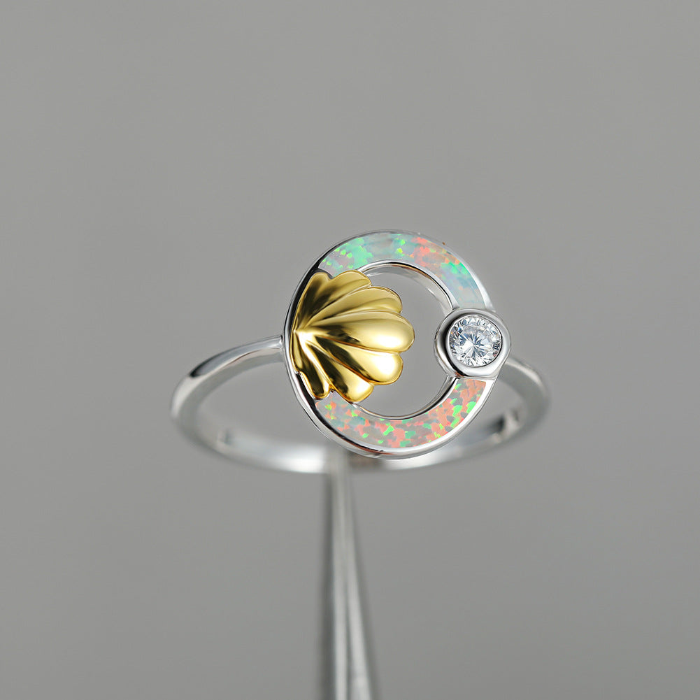 Damen Ring mit stilvollem Muschel-Design und schimmerndem Opal Shop Nory