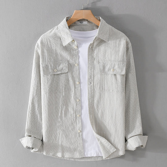 Herren Leichtes Overshirt im Nadelstreifen-Look aus Leinen‑Baumwollmix mit aufgesetzten Brusttaschen Shop Nory