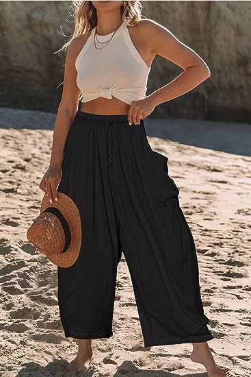 Damen Hochbundweite Weitbein Leinenmix Cargo Cropped Hose Shop Nory