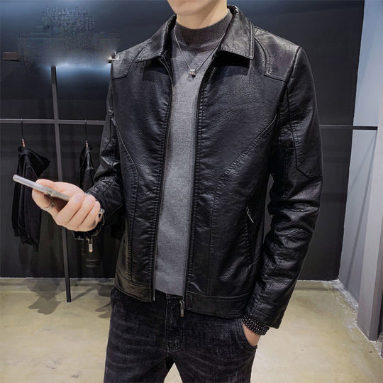 Herren Minimalistisches Lederoptik-Zip-Blouson mit ergonomischen Nahtlinien und Hemdkragen Shop Nory