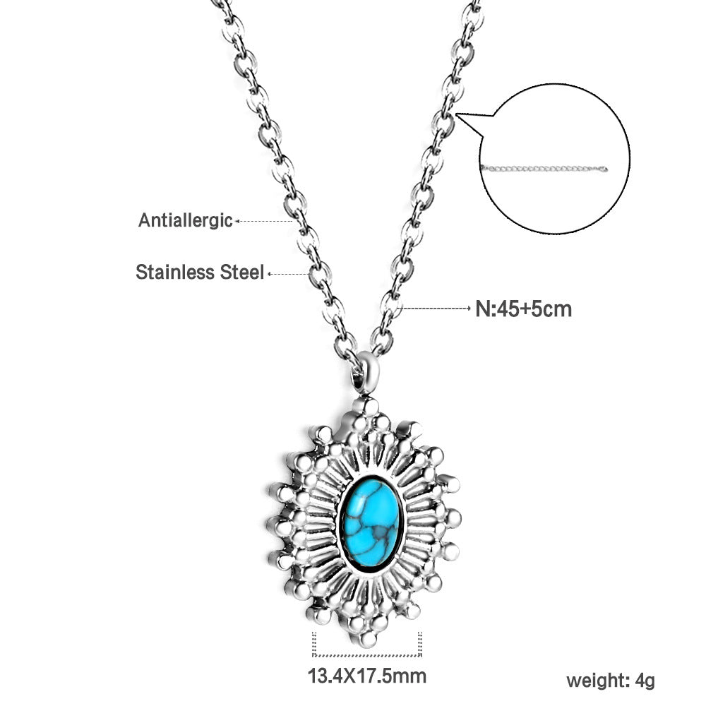 Damen Halskette mit goldplattiertem Anhänger und türkisfarbenem Stein Shop Nory