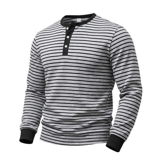 Herren Gestreiftes Langarm-Henleyshirt aus Baumwolljersey mit Knopfleiste Shop Nory