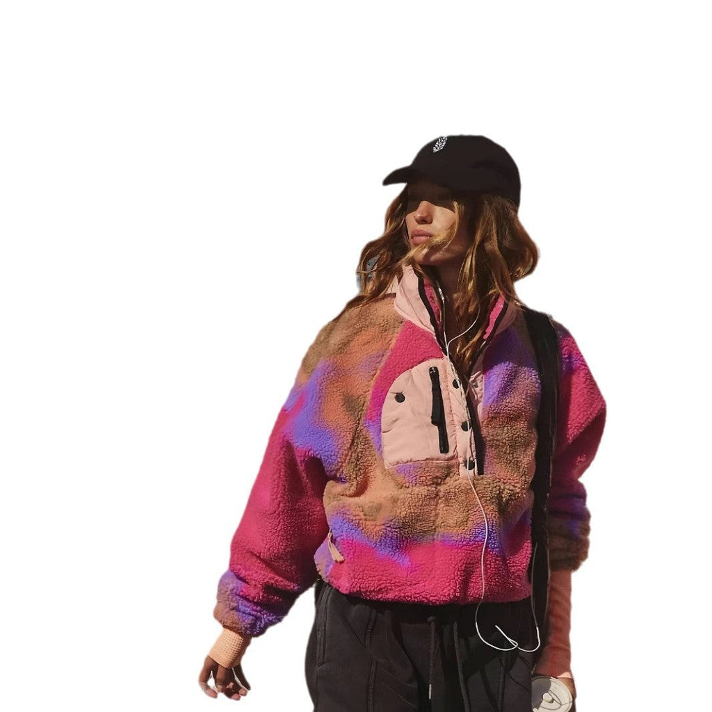 Damen Fleece-Jacke mit hohem Kragen und dekorativem Reißverschluss Shopnory