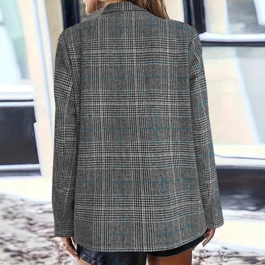 Damen Lockerer Glencheck-Blazer mit Reverskragen, Pattentaschen und Ein-Knopf-Verschluss Shop Nory