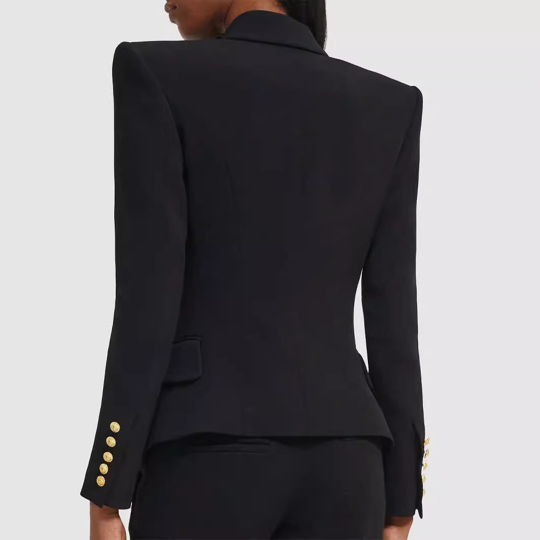 Damen Figurnaher Smokingblazer im Tailoring mit betonter Schulter und goldener Zierknopfleiste Shop Nory