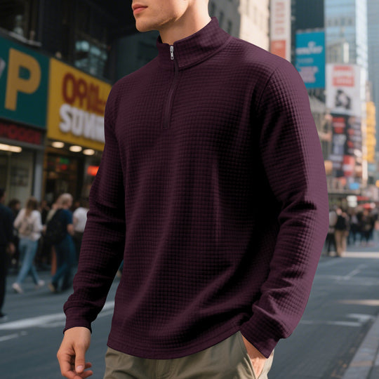 Herren Stepp-Quarter-Zip-Pullover mit Karomuster und Stehkragen Shop Nory