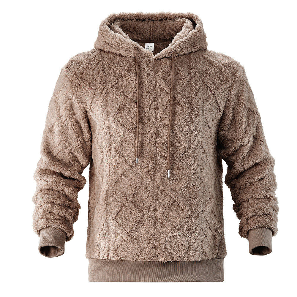 Herren Teddy-Fleece-Hoodie mit diamantstruktur, gefütterter Kapuze und weichen Rippbündchen Shop Nory