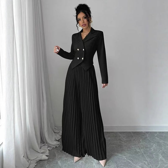 Damen Taillierter Doppelreihiger Blazer und plissierte Palazzo-Hose Shop Nory