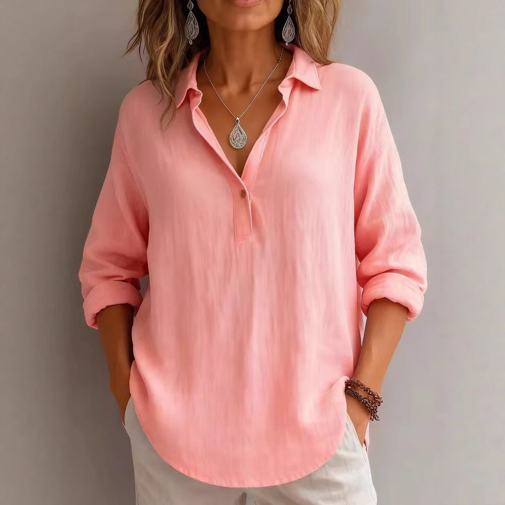 Damen lässige Bluse mit V-Ausschnitt und geknöpftem Kragen Shopnory