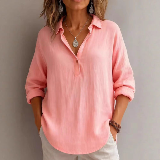 Damen lässige Bluse mit V-Ausschnitt und geknöpftem Kragen Shopnory