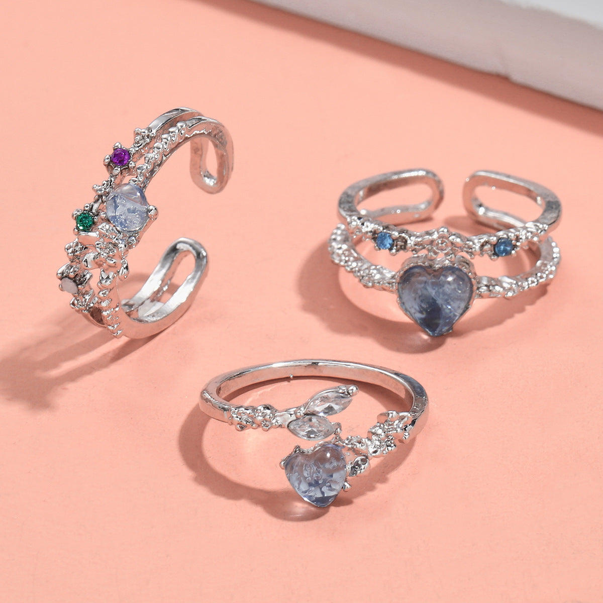 Damen Ring-Set mit herzförmigen und funkelnden Zirkonia-Elementen Shop Nory