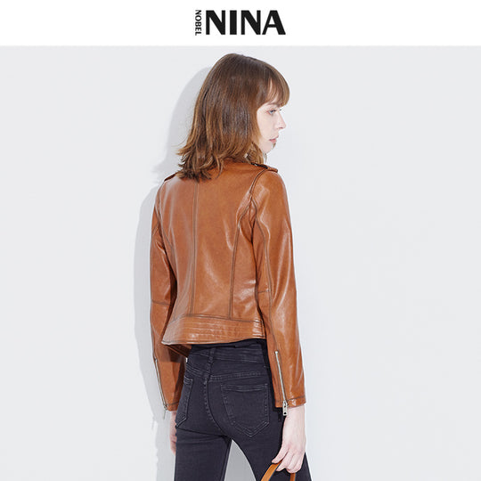 Damen Trendige Bikerjacke aus hochwertigem Kunstleder Shop Nory