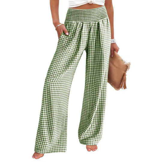 Damen Leichte Palazzo‑Hose mit Smokbund, weitem Bein und Karo‑Print Shop Nory