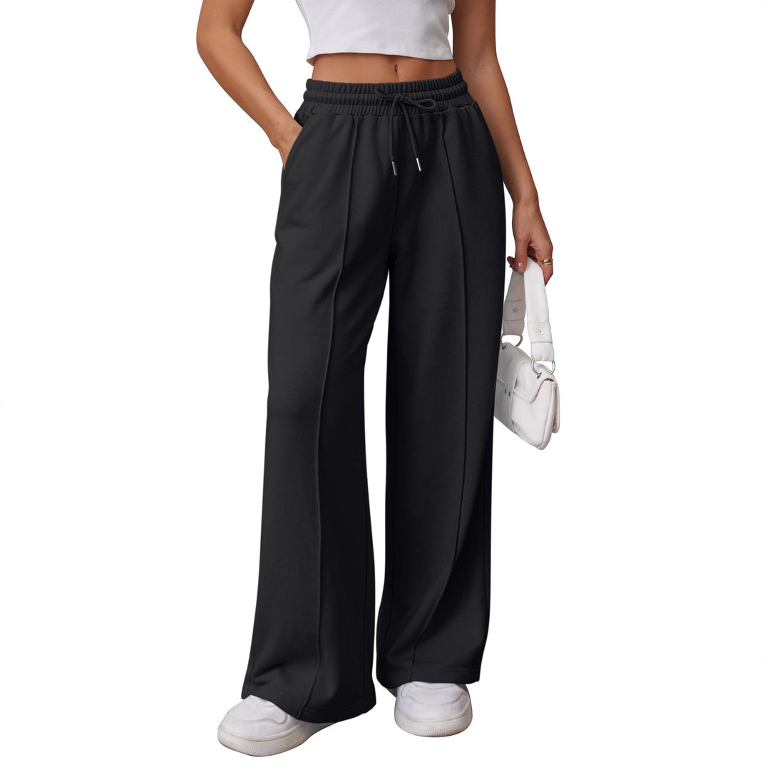 Damen nan High-Waist Relax-Freizeithose mit doppeltem Rippbund, sichtbarer Bügelfalte und weitem Bein Shop Nory