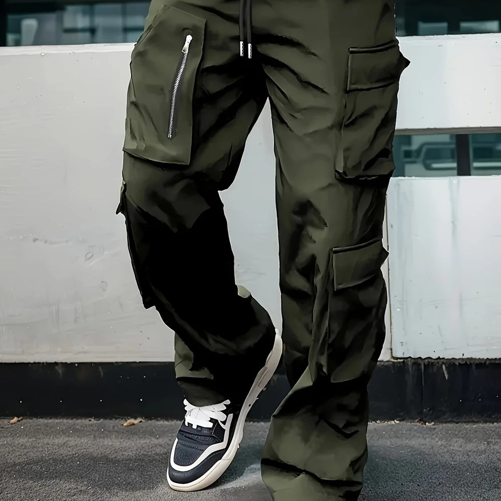 Herren Weite Cargo-Jogginghose mit multifunktionalen Taschen, Reißverschlussdetail und Kordelzugbund Shop Nory