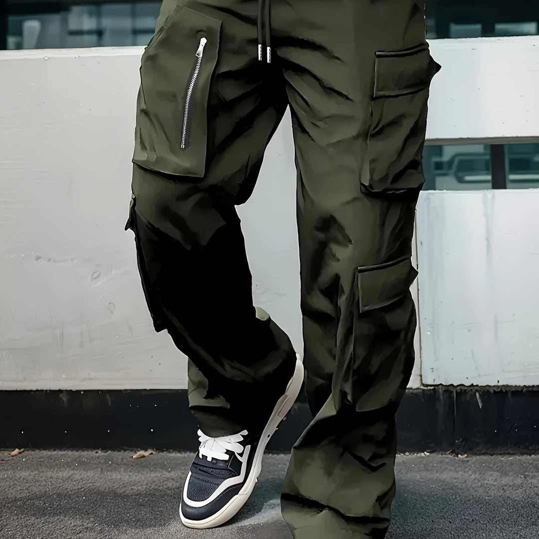 Herren Weite Cargo-Jogginghose mit multifunktionalen Taschen, Reißverschlussdetail und Kordelzugbund Shop Nory