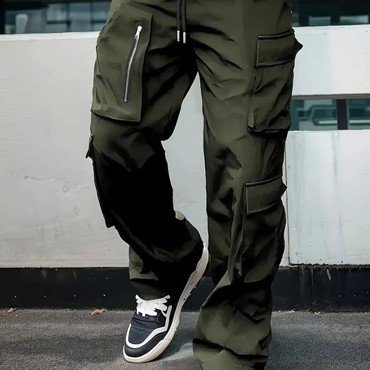 Herren Weite Cargo-Jogginghose mit multifunktionalen Taschen, Reißverschlussdetail und Kordelzugbund Shop Nory