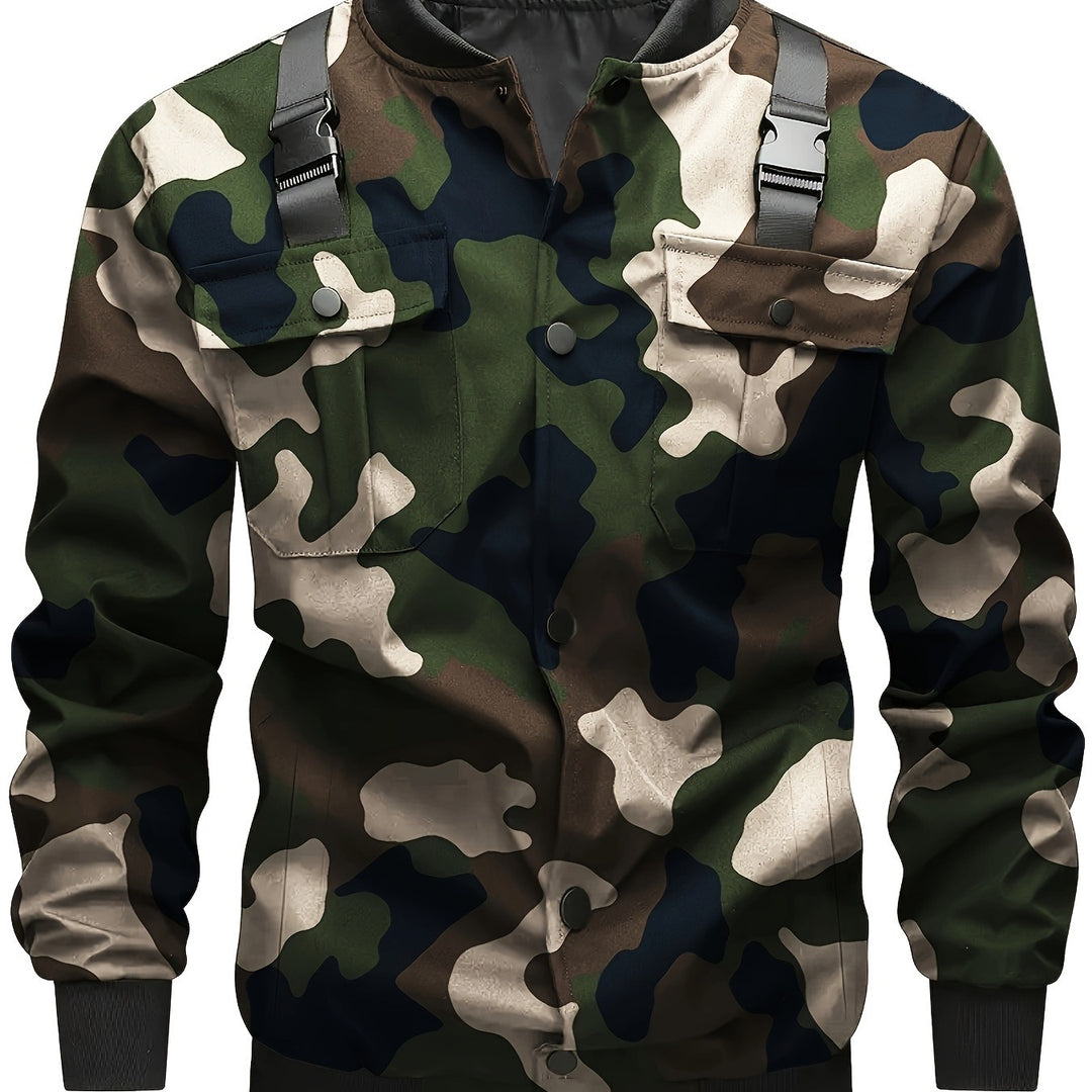 Herren Camouflage-Bomberjacke im Utility-Stil mit Brusttaschen, Schultergurten und Rippbündchen Shop Nory