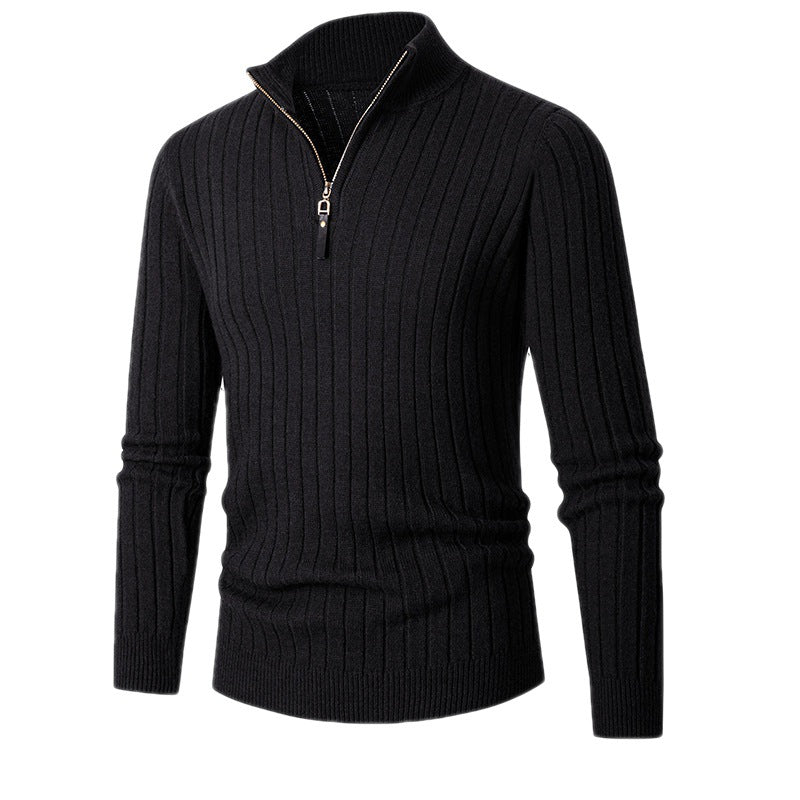 Herren gerippter Troyerpullover mit halbem Reißverschluss und Stehkragen Shop Nory