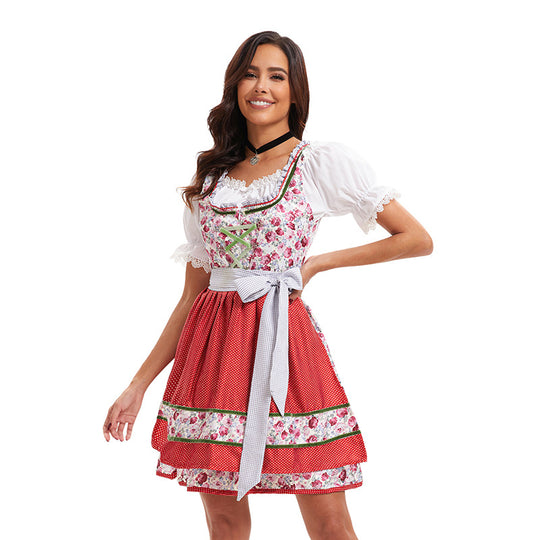 Damen nan kurzes traditionelles Dirndlkleid mit Spitzenbluse, Schnürung und dekorativer Schürze Shop Nory