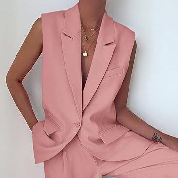 Damen ärmelloses Blazer-Set mit weit geschnittenen Hosen