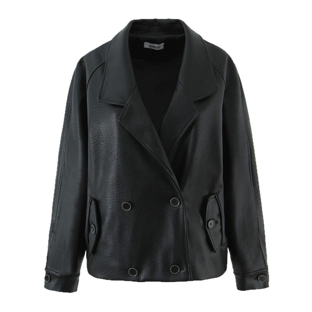 Damen Oversize Lederoptik-Mantel mit strukturierter Oberfläche und weitem Revers Shop Nory