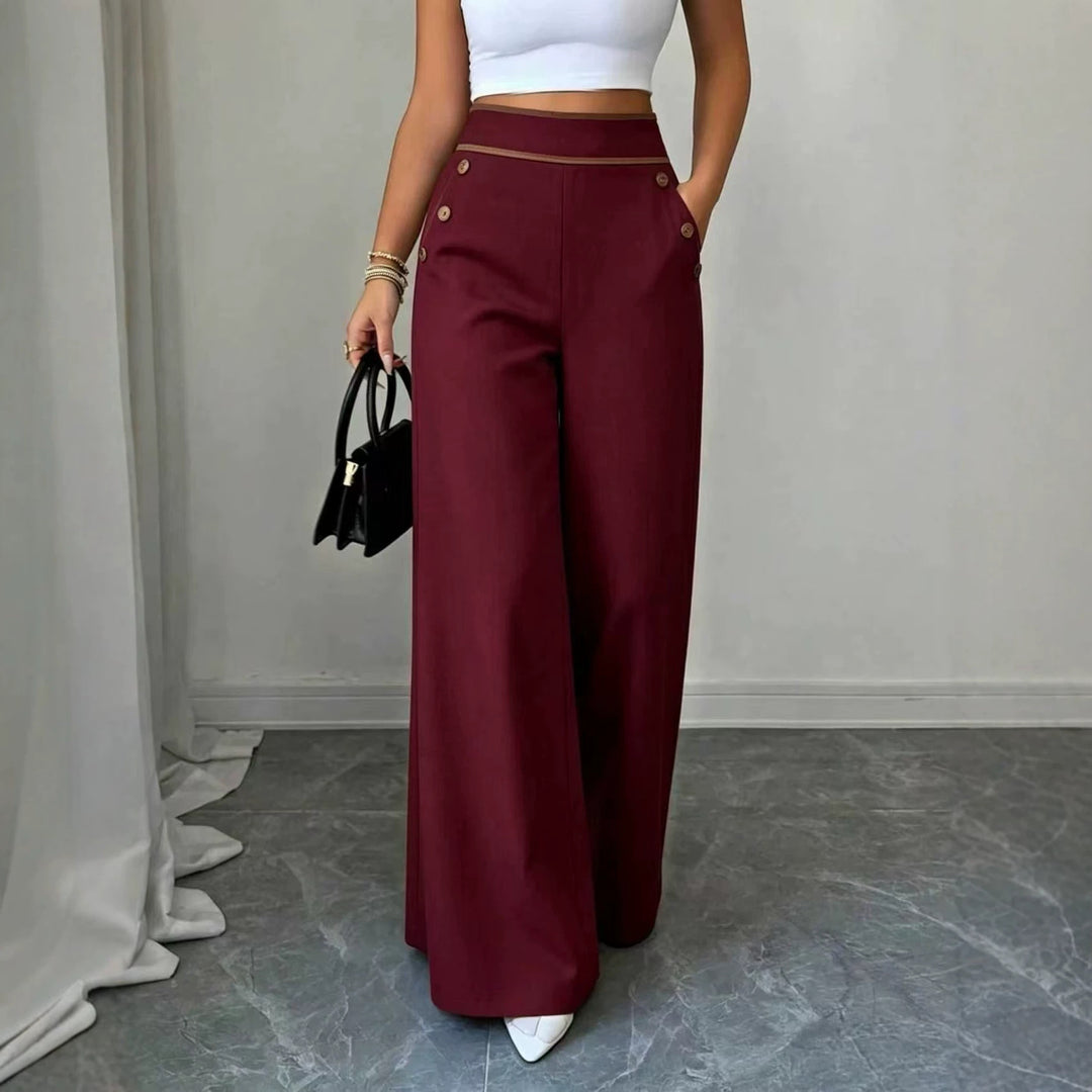 Damen Hochtaillierte Palazzo-Hose mit Zierknöpfen und weitem Bein Shop Nory